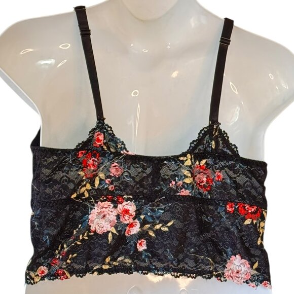 Torrid Bralette Black with Soft Rose Petals Print Stretch Lace Mesh Plus Size 3X - Picture 5 of 10